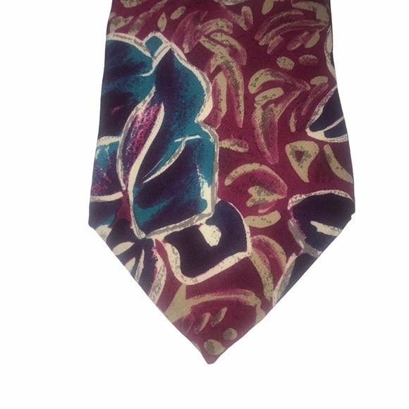 Vintage 70s Ted Lapidus Abstract Floral Silk Tie - Picture 2 of 5